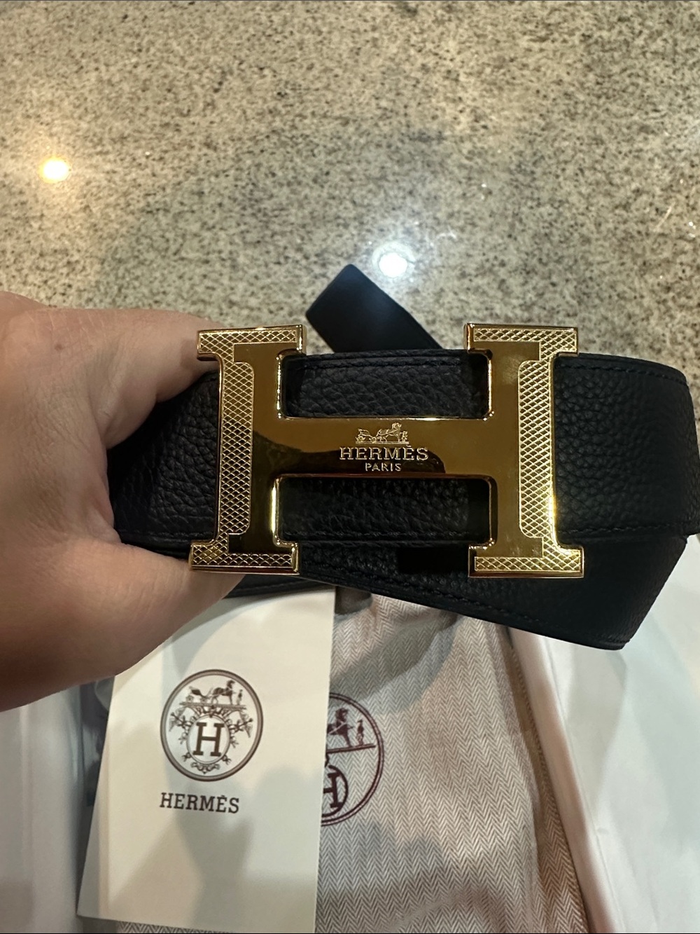 LV Black Go Tote with Gold Hardware & H Navy belt bundle (or better offer) - Picture 9 of 11